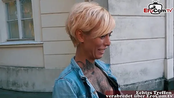 German blonde skinny tattoo Milf at EroCom Date Blinddate public pick up and POV fuck Ống mới
