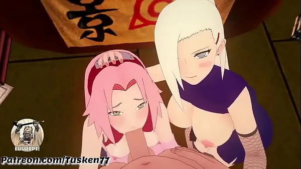Nová NARUTO 3D HENTAI: Kunoichi Sluts Ino & Sakura thanking their hero Naruto čerstvá trubice